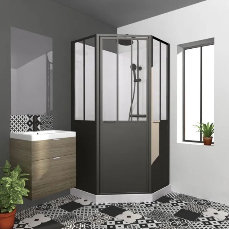 Cabine de douche 1/4 de cercle industrielle L.100 x l.100 cm, Artelo
